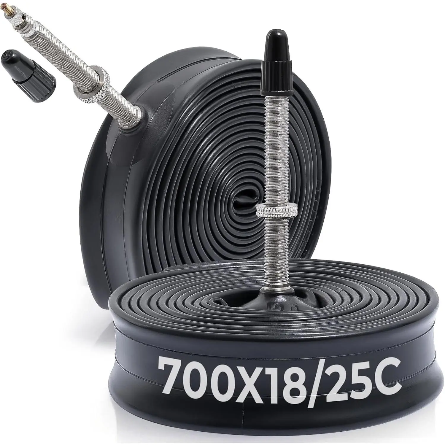 2 PCS Premium 700x18C/20C/23C/25C Bike Tubes, Compatible for 700x18C to 700x25C Bike Tire, with FV60mm Presta Valve, Butyl Rubber, Used for Mountain, Cruiser, City and Road Bikes