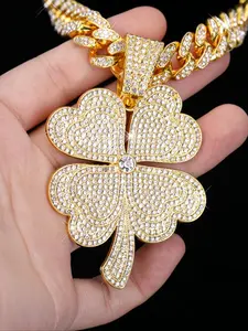 Punk Classic Hollow Leaf Pendant Necklace, Unique Leaf Design, Cuban Link Chain, Hip Hop Style Unisex Jewelry, All Seasons