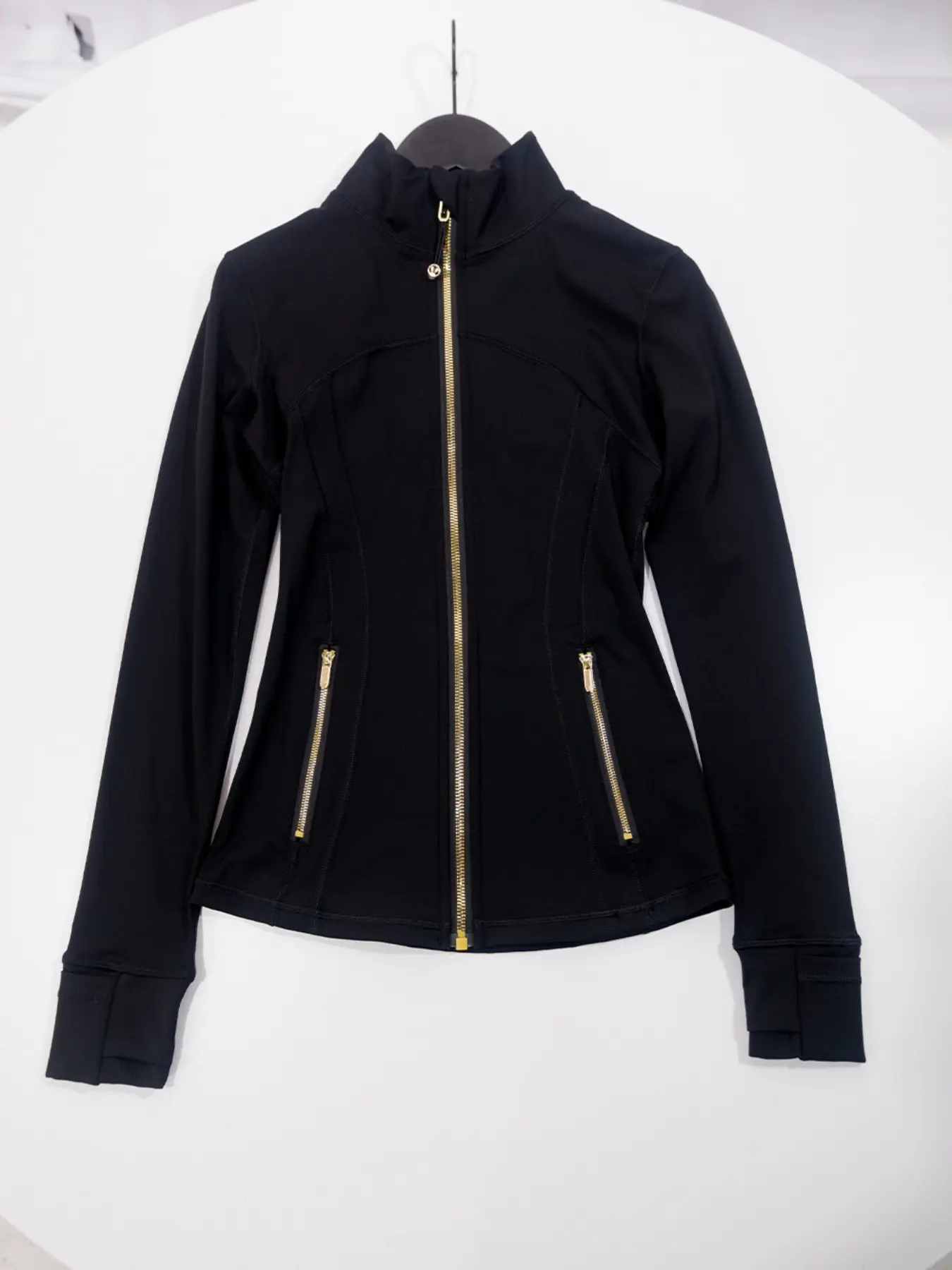New Summer Autumn Stand Collar Gold Zipper Jacket, Outdoor Sports Running Fitness Yoga Wear, Quick-Dry Breathable Slim Fit Coat for Women