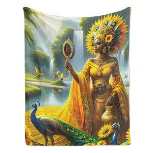 Oshun Velveteen Throw Blanket, Spiritual Orisha Inspired Gift, Regla de Osha-Ifa Art, Single-Sided Printing, Cozy Soft Plush Home Decor, Meditation, Altar, Mother's Day, Afro-Caribbean Spirituality, Animal Artwork Blankets, Breathe Blankets