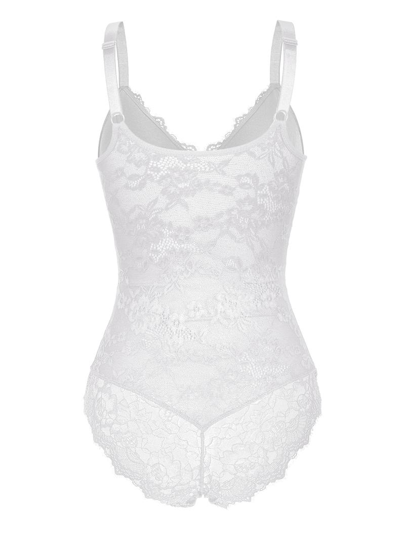 Women's Contrast Lace Sheer Shapewear Bodysuit, Backless Shapewear Waistband Shaping Bodysuit, High Stretch Shaper, Tummy Control Butt Lifter, Seamless Shaper