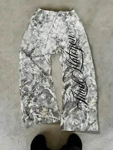 Y2K White Real Tree Camo Baggy Sweatpants Streetwear Gothic Script Graphic Wide Leg Joggers Wrinkle Resistant Draped Loose Fit Pants for Skateboard Street Photography