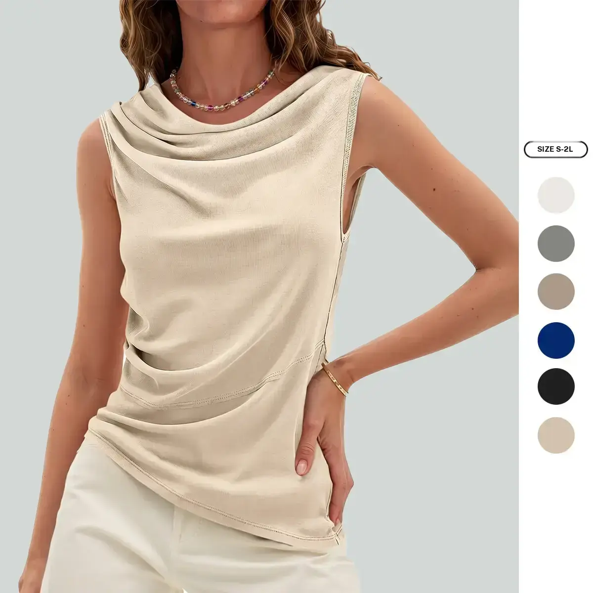 Imily Bela Womens Cowl Neck Tank Tops 2026 Summer Off The Shoulder Asymmetrical Ruched Tops Going Out Sleeveless Shirts