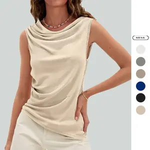 Imily Bela Womens Cowl Neck Tank Tops 2026 Summer Off The Shoulder Asymmetrical Ruched Tops Going Out Sleeveless Shirts