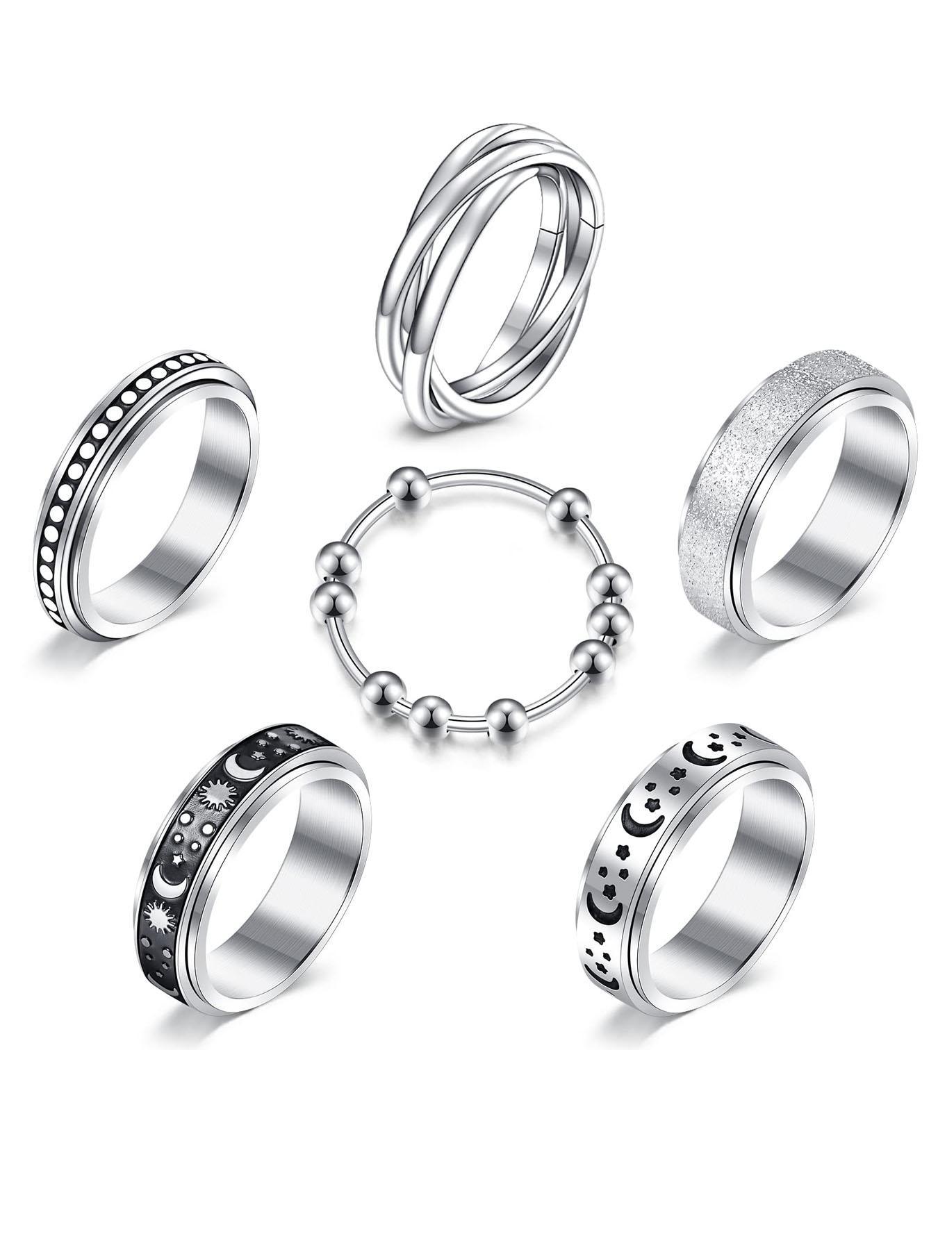 Punk Goth Style Rotating Star & Moon Design Rings, Fidget Spinner Ring, Gifts for Men/Women, Stress Relief Rings, Matching Funky Unique Accessories for Girls Birthday Gift