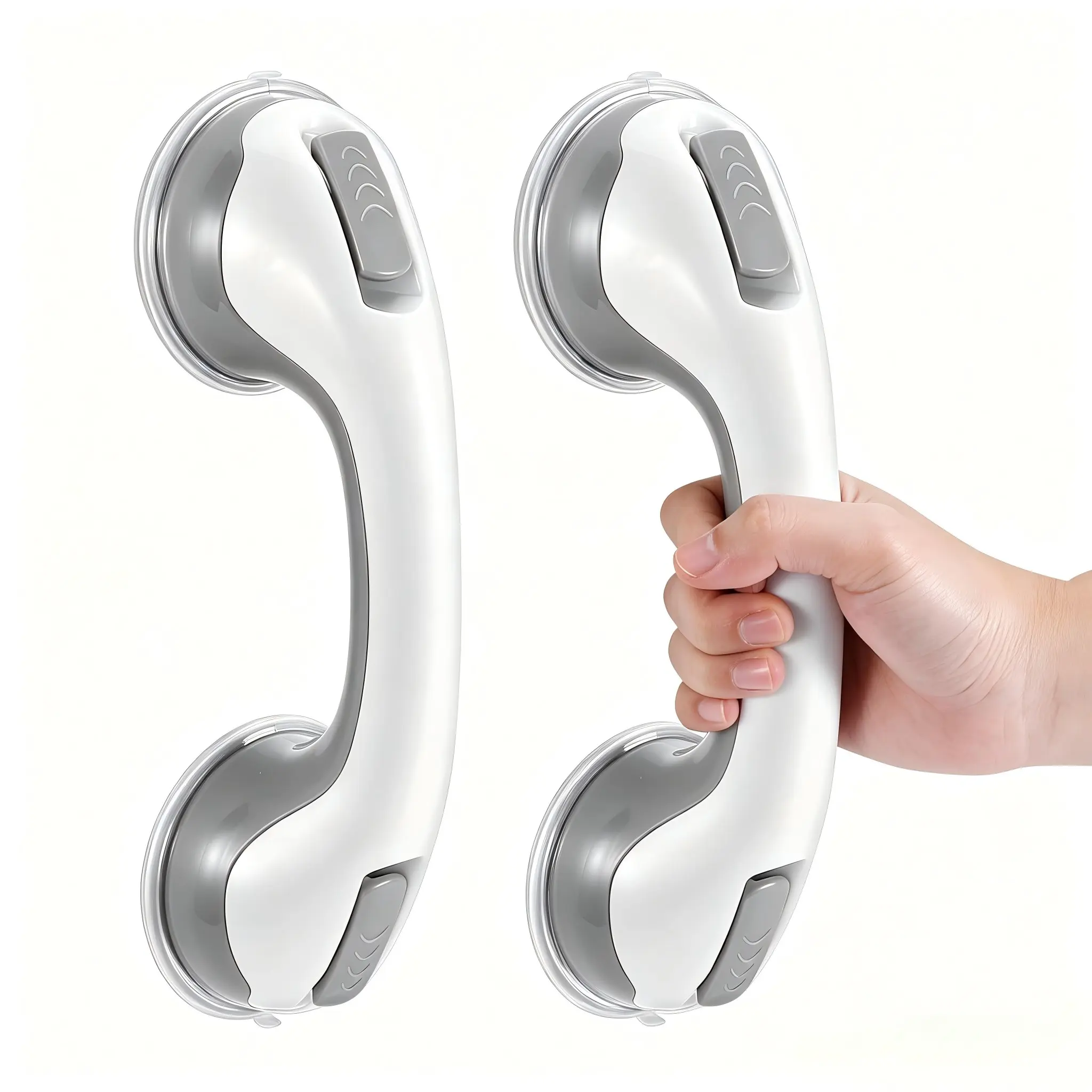 2 Pack Grab Bars for Shower, Senior Shower Handle, Strong Suction Cup, Waterproof, Anti-Slip, Removable, No Drill, for Elderly & Handicap