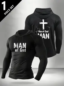 Men's Hooded Long Sleeve Top with Man of God Cross Print