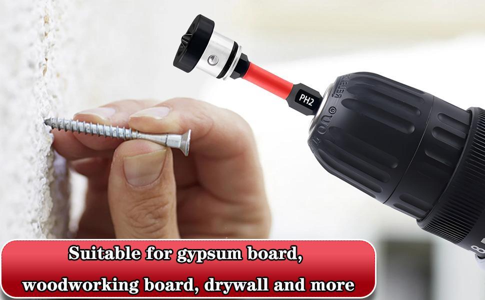 10pcs Drywall Bit Attachment with Depth Stop,  Magnetic Drywall Screwdriver Bits for Countersinking Drywall Screws in Plasterboard, 1/4 Inch Hex Shank Plasterboard Bit