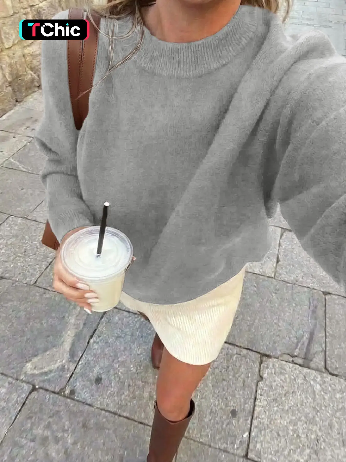 Minimalist Laid-back Casual Style Crew Neck Solid Knit Sweater for Women, Cropped Boxy Loose Soft Thick Plain Stitch Long Sleeve Pullover. Earth Brown Solid No Print Versatile Basic Knit Top, Warm Knit Base Layer for Autumn Winter, Suitable for Commuting