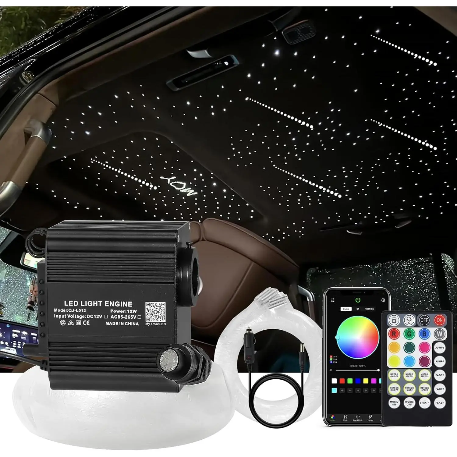 Starlight Headliner Kits for , Twinkle & Meteor 2-in-1 Light Engine, 300 count 0.03in 9.8ft RGBW Fiber Optic Lights  Ceiling Sky Decoration for /, White  Stars 12W Starlight kit