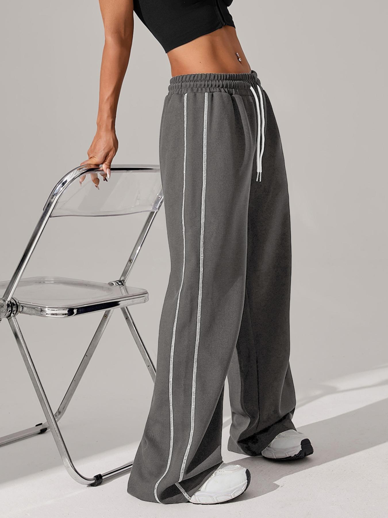 Sporty Women's Top-Stitching Drawstring Waist Sports Joggers, Casual Comfy Breathable Pants for Daily Outdoor Running, Ladies Sportswear for All Seasons, Runner Pants, Casual Sports Trousers