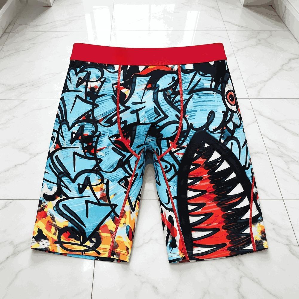Mens Graphic Boxer Briefs Streetwear Ice Silk Compression Shorts Quick Dry Breathable Long Leg Athletic Underwear Summer Gym Fit