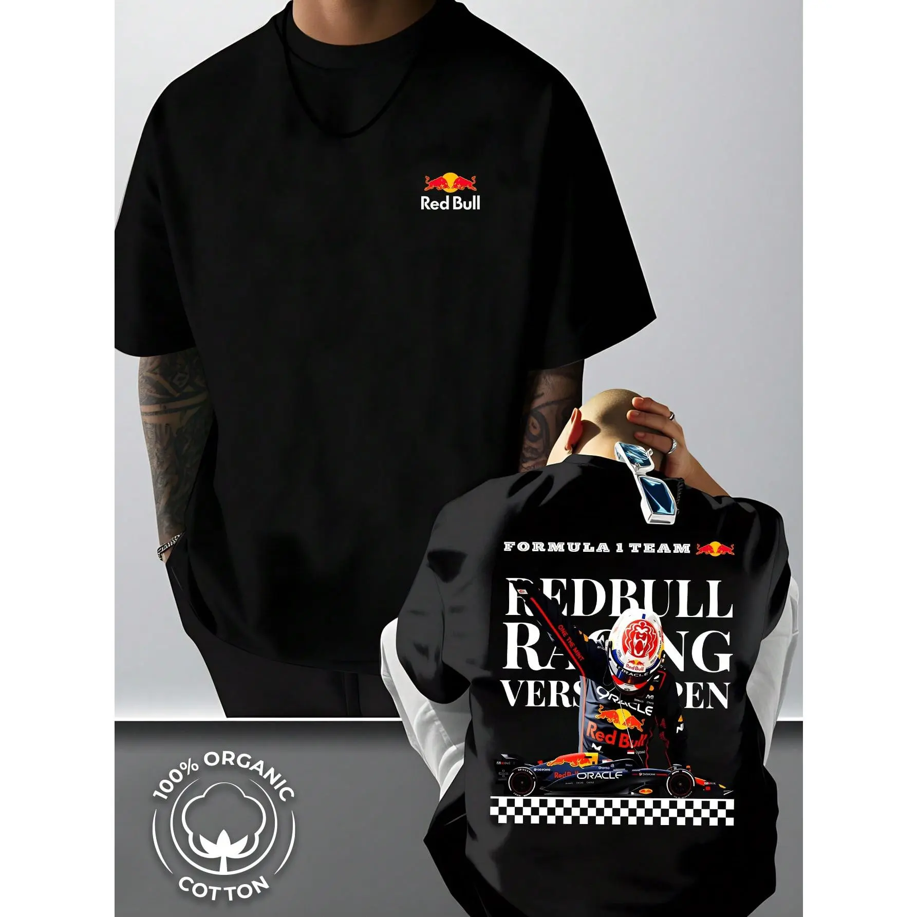 Men's T-Shirt, F1 Verstappen Graphic Print, Casual Short Sleeve Crew Neck Tee, Breathable Comfort Top For Motorsport Fans, Perfect For Daily Wear & Race Days, Fashion Car Enthusiast Streetwear, Lightweight Soft Fabric, Ideal Gift For F1 Lovers