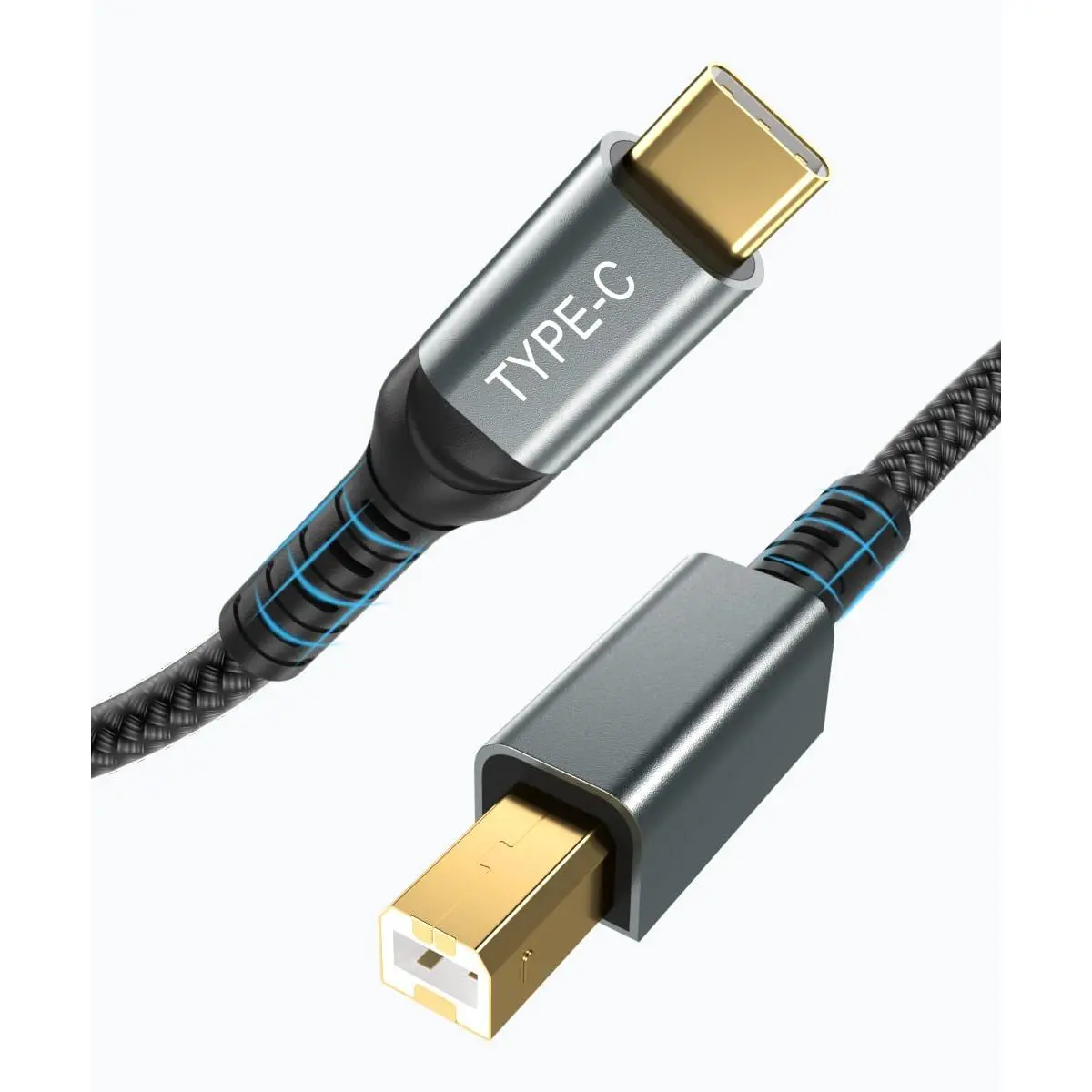 10ft Long USB C to USB B Printer , Nylon Braided Type C to MIDI  for MacBook Pro/Air, iPad Pro, Extra  for  Digital Piano, DJ Controller, /Epson Printer (Grey)