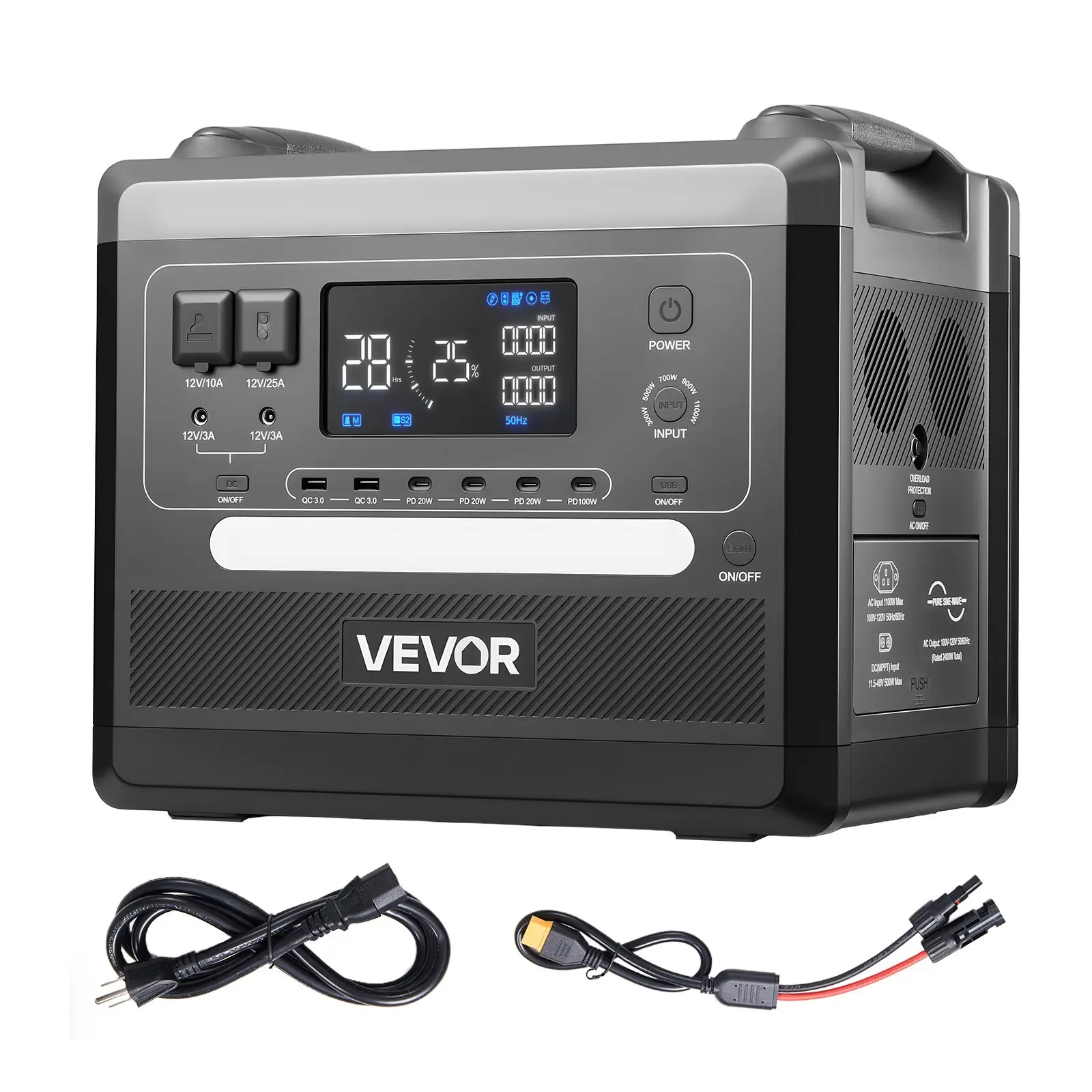 【toolupgrade】VEVOR 2400W 2160Wh Portable Solar Power Generator, 10 Output Ports, Adjustable Input, Expandable LiFePO4 Power Backup for Home, Camping, RV (Solar Panel NOT Included), Solar Power Generators