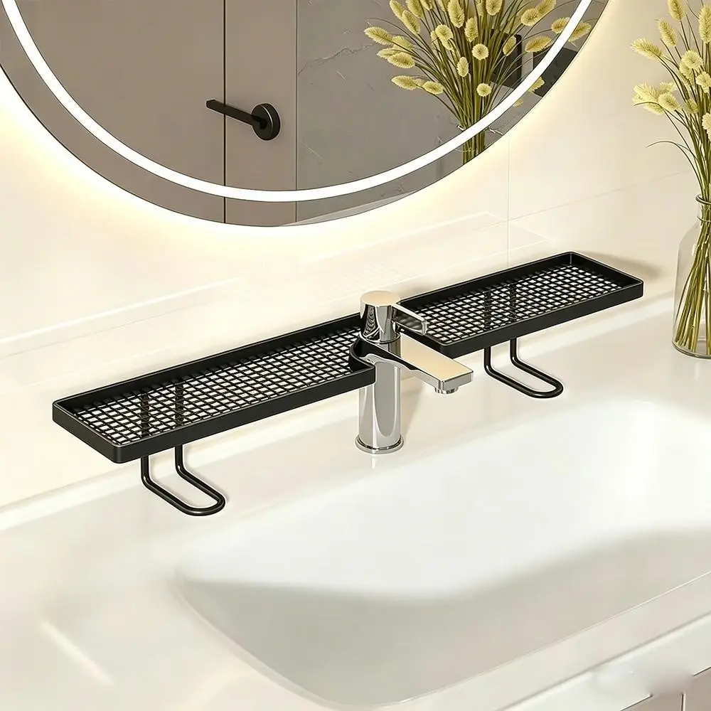 Bathroom faucet storage rack, bath storage holder, mesh no-drill drain rack, skincare and cosmetic organizer, space-saving vertical storage rack and basket, suitable for use in bathrooms, sinks, and kitchens