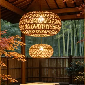Bohemian Rattan Ceiling Light, 12.6 Inch Farmhouse Style, Handwoven Rope Cage, Suitable for Dining Room, Kitchen, Bedroom, Hallway, Entryway