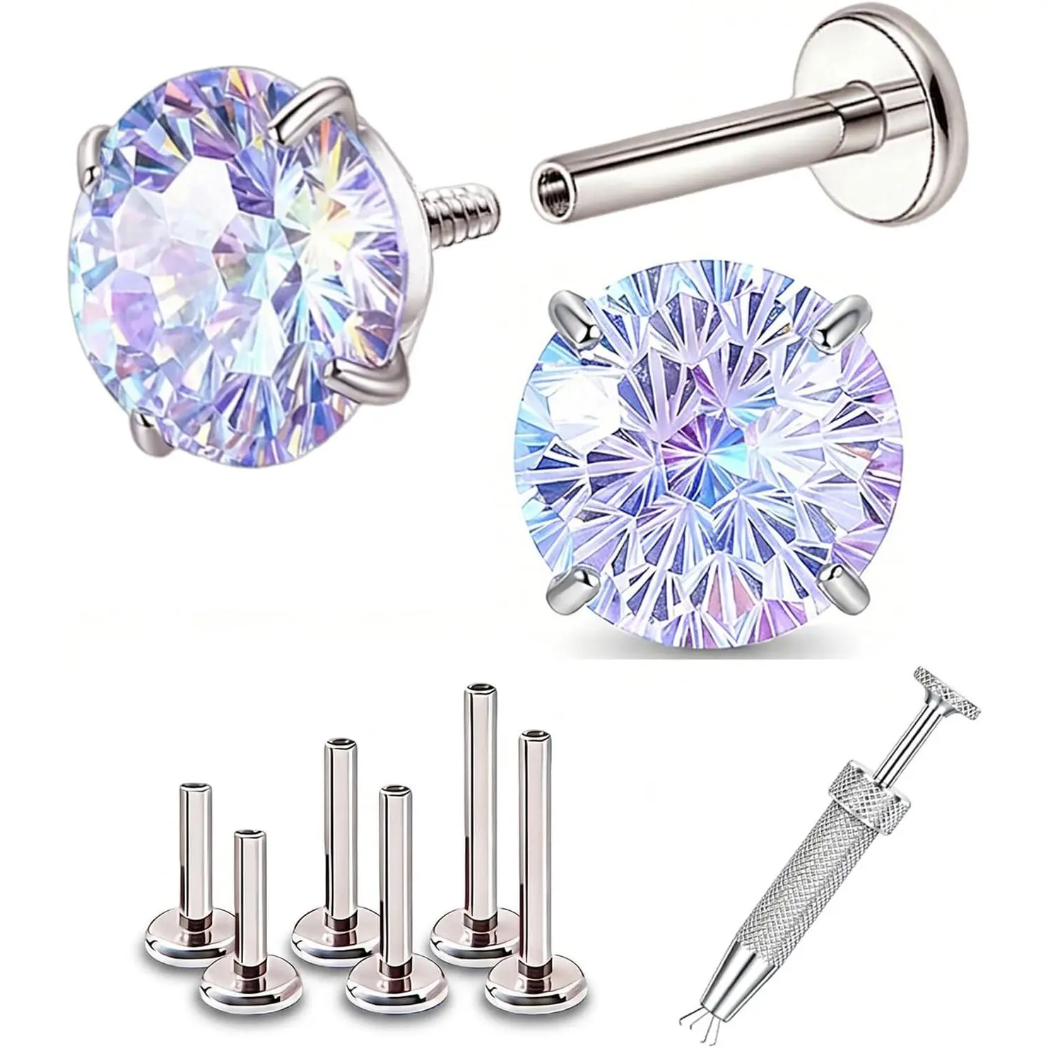 Flat  Stud Earrings , Titanium Internal Thread Stud
