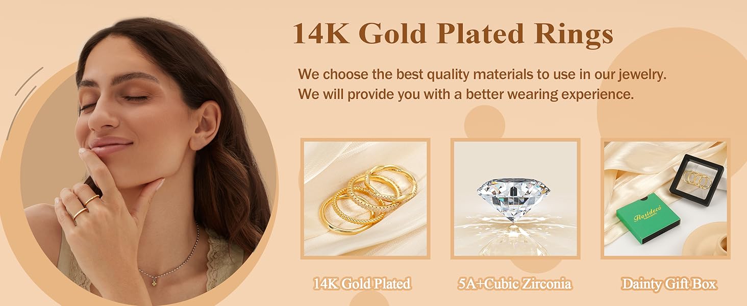 Florideco Stackable Gold Rings for Women Non Tarnish Dainty 14K Gold Plated Stackable Thin Rings Cubic Zirconia Thumb Ring Set Trendy Statement Promise Wedding Bands Engagement Rings for Women Size 5-10