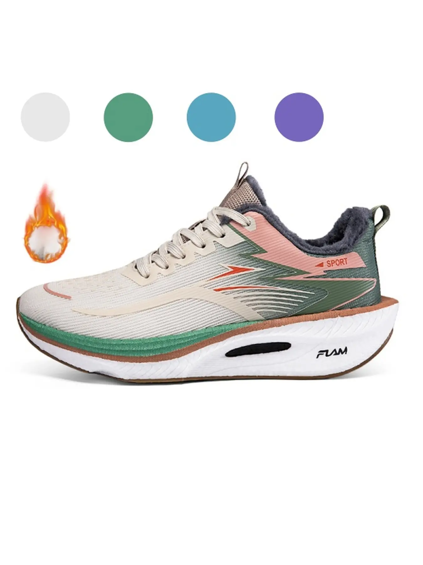 Unisex Fleece-lined Contrast Lace-up Racing Running Shoes, Thin Breathable Mesh High-elastic Thick Sole Sneakers For PE Test Morning Jog & Commuting