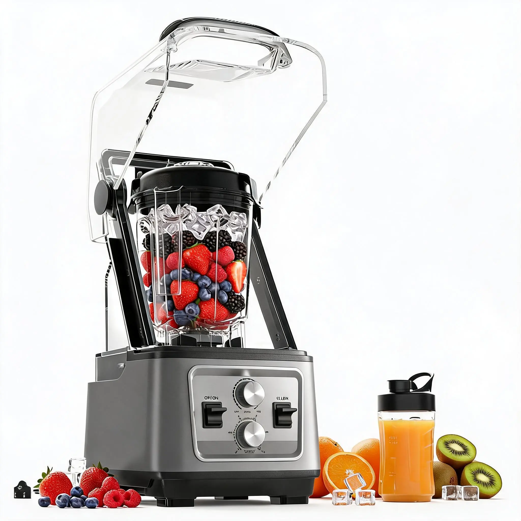 High-Powered Countertop Commercial Blender - 1400W Blender with Ice Crushing - Quiet Operation, Large Capacity Glass Jar, Easy-Clean for Frozen Drinks, Sauces & Purees - Dark Gray，Includes 300ml Auxiliary Cup