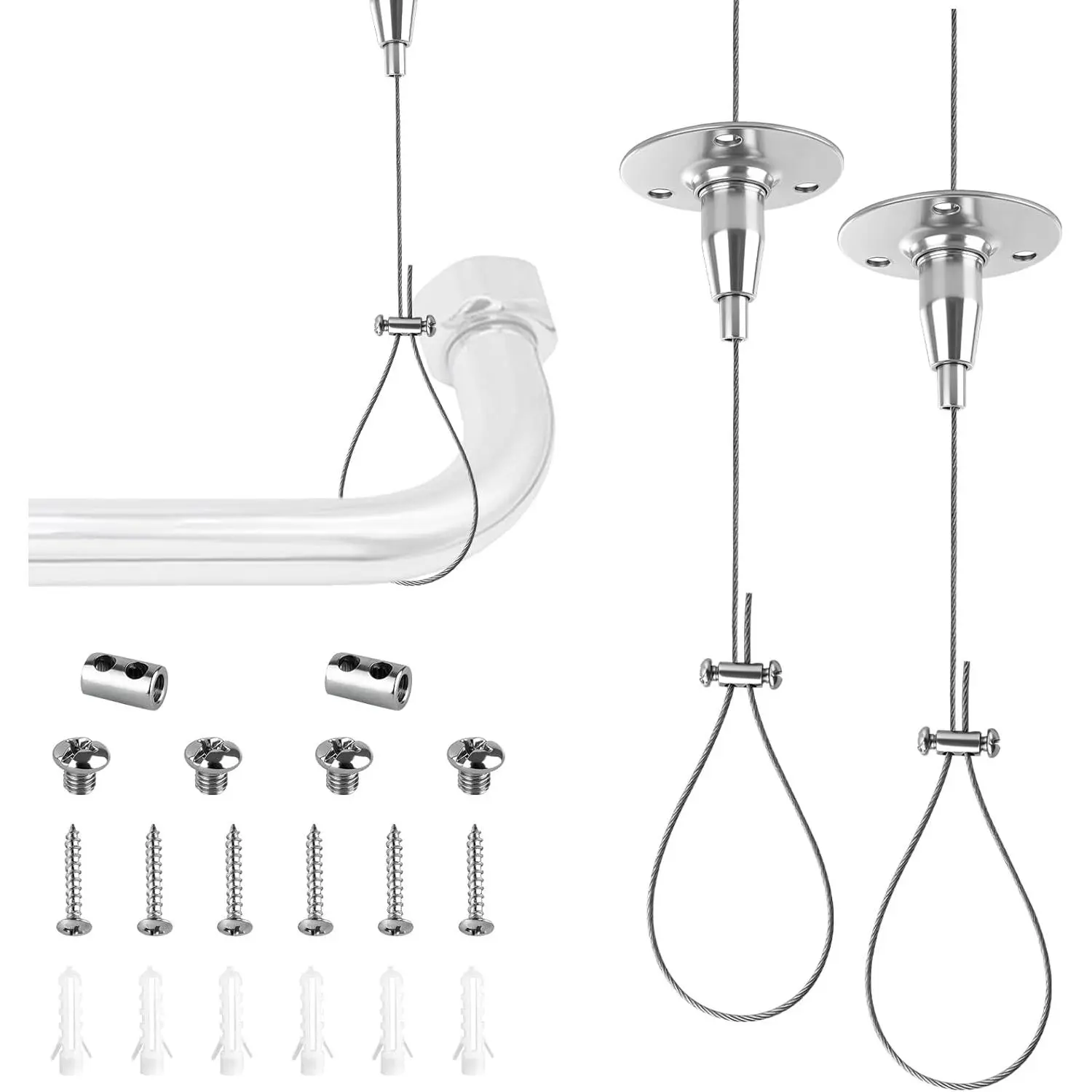 2 Set Ceiling Support for Closet Rod, 59" Adjustable Anti-Sagging Ceiling Mounted Curtain Heavy Duty Rod Bracket, 304 Stainless Steel Ceiling Holder Assembly for Curved, L-Shaped Rods & Closet Poles
