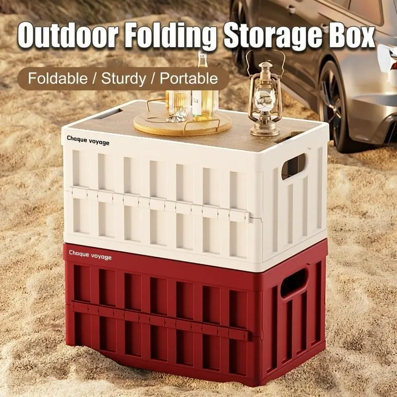 Boho Style Storage Box, Foldable Wooden Lid, Foldable Storage Bins, Multiple Sizes and Colors, Outdoor Table, Snack Box, Camping, Car Trunk, Home Organizing