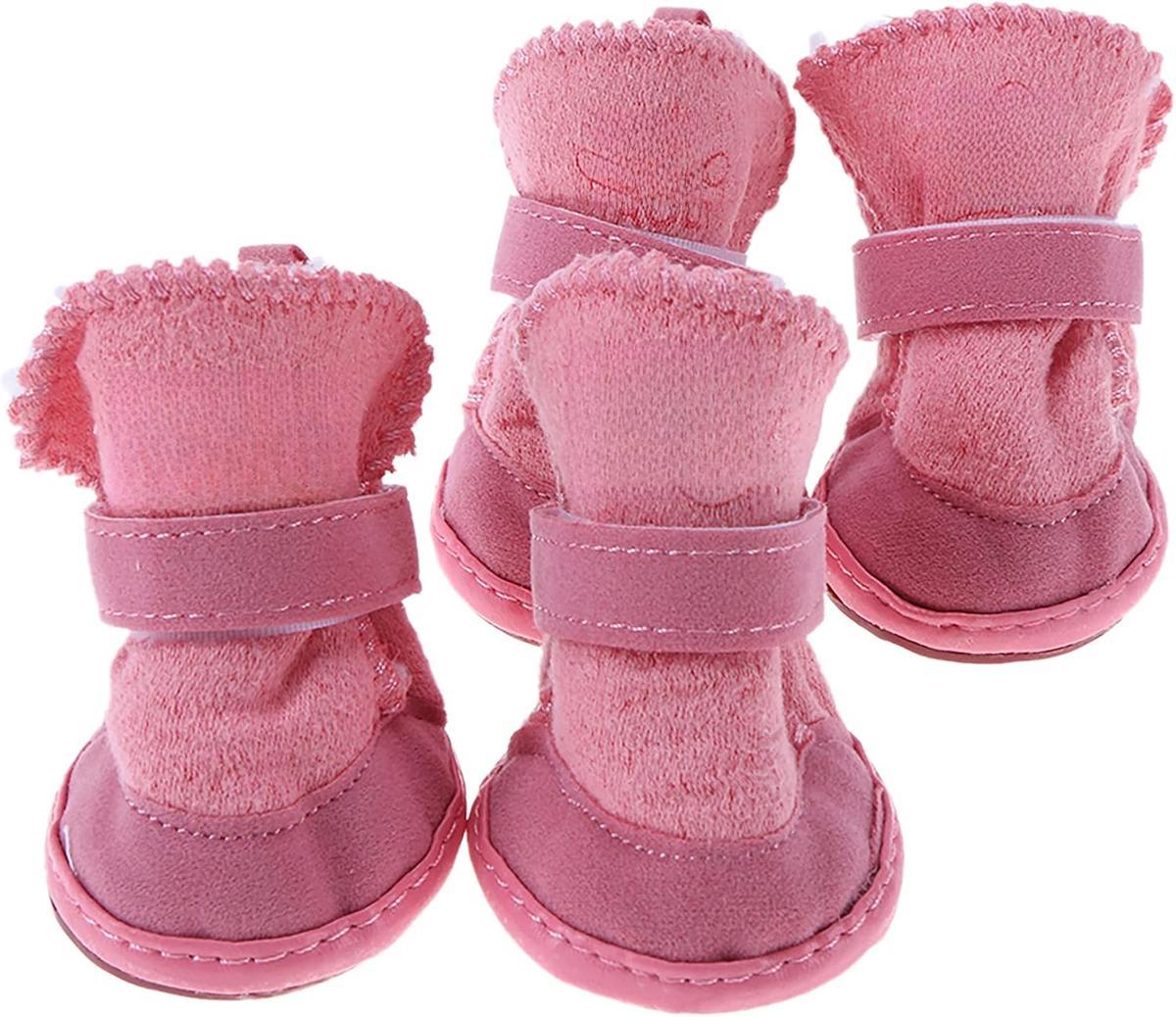4pcs Plus Fleece Thick Pet Snow Boots Brown Polyester Universal Fit for Small Medium Cats Dogs Indoor Outdoor Wear Kitten Shoes Winter Outfits