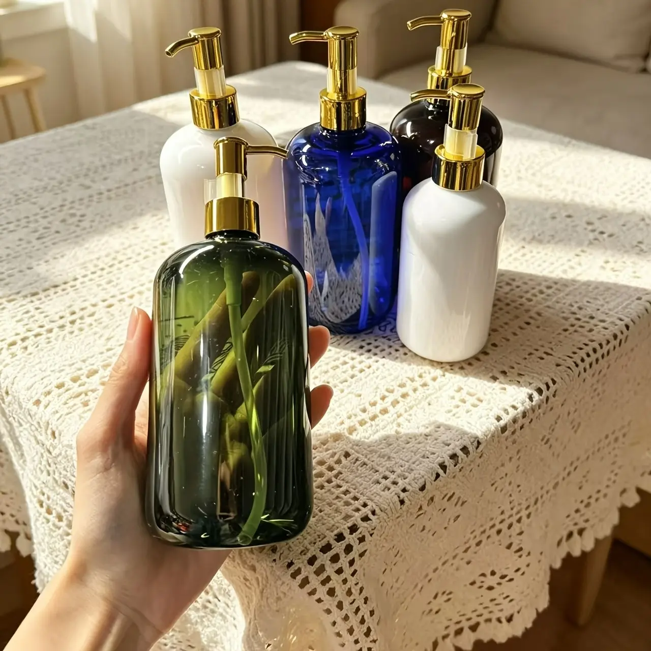 New High-End Color Short Fat Lotion Bottle, Makeup Remover Oil Pump Dispenser, Press-Type Pet Plastic Empty Bottle, Body Oil Container