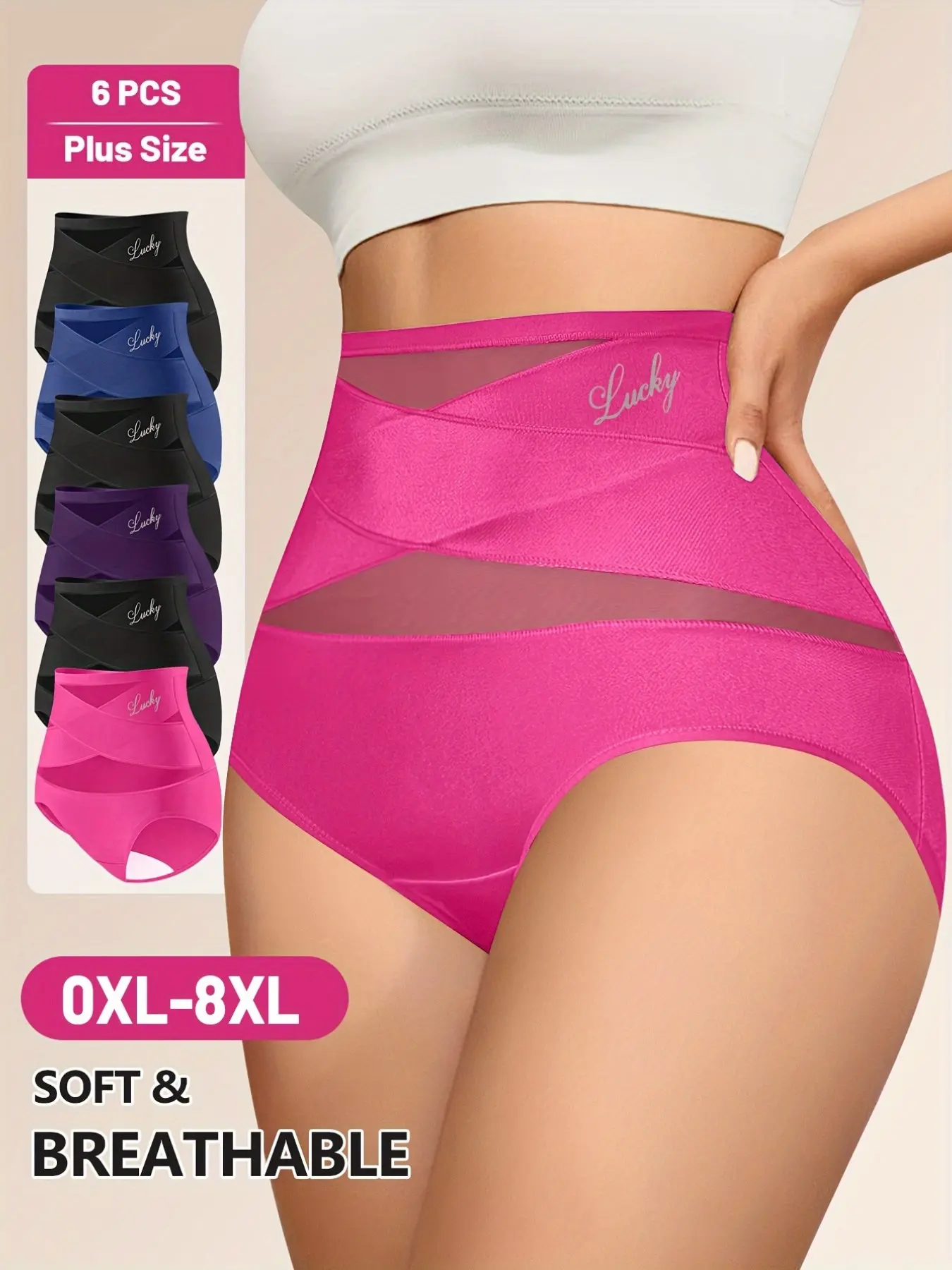 6-Pack Crossover Panties, Modern Microfiber Ventilated No-Chafing Underwear, Elegant Fitted Design, All Seasons Wear, School & College, Breathable Fit Panties