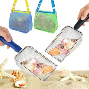 2 Pack Beach Mesh Shovel with Mesh Beach Bag for Shell Collecting, Sand Sifters Shell Collect Bag for Kids, Great Shelling Tools(Gift)