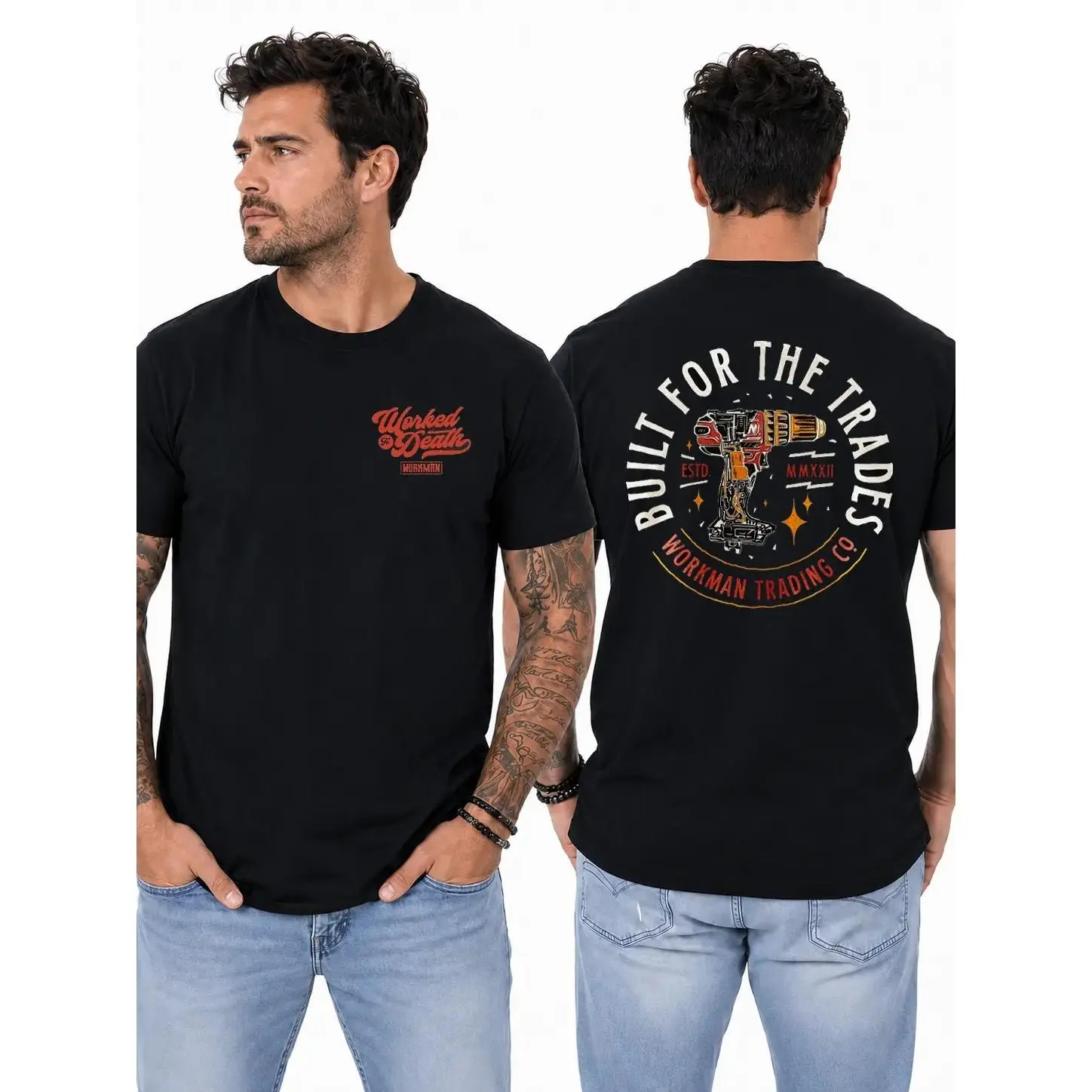 Cordless Impact Driver T-Shirt, Cutaway Power Tool & Built for the Trades Graphic Design, Blue Collar Work Shirt for Carpenters, Contractors & Construction Workers, Gift for Skilled Tradesmen