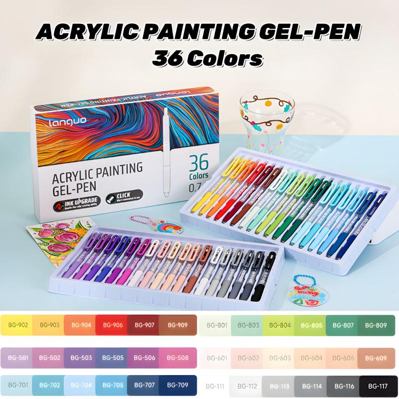 36/54/72/90 Colors Acrylic Painting Gel Pen,Retractable 0.7mm Tip,Rich Color Large Capacity Ink Pens,Art Supplie,For Diary,Card,DIY,Coloring, Doodling, Stackable colors, Clip Acrylic Gel Pen, Crafts Art Supplies, Acrylic Markers
