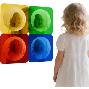 4PCS 10x10 Inch Acrylic Bubble Mirror Kids Toys, Sensory Wall Mirrors for Sensory Room Calming Corner Classroom Playroom & Montessori Space, Red Yellow Green Blue