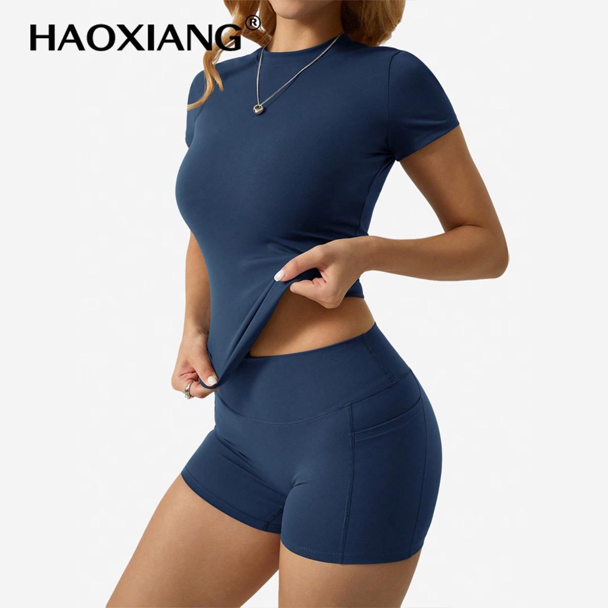 Grinding and slim yoga suit set, round neck quick-drying yoga suit, two-piece running fitness suit. biker shorts thermal summer Backless Halter Crop Top High Waist V Back Flare Leg Workout Pants