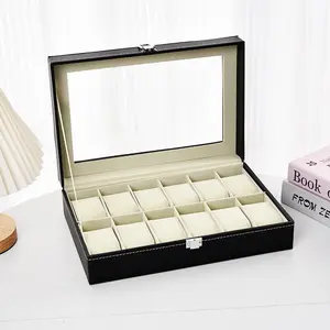 1pc 12-Grid PU Leather Watch Strap Display Wristwatch Storage Box with Lock, Perfect Gift for Holidays, Elegant Organizer for Fashionable Watch Accessories