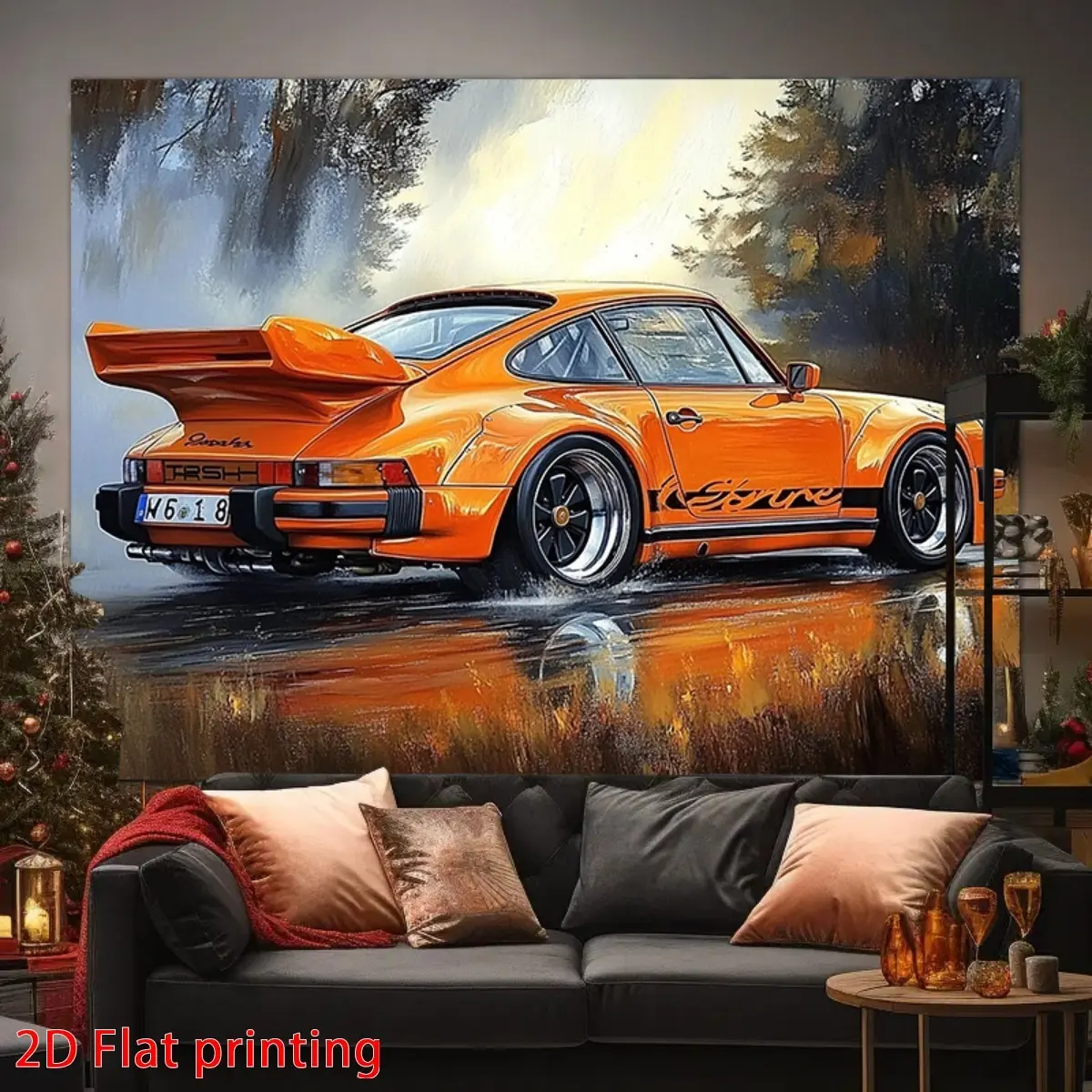 2D Flat, 1pc Large Horizontal Vintage Racing Garage Backdrop Suitable for Photo Booths, Birthday Parties, Car Themed Decorations - Durable Fabric with Race Car for Indoor/Outdoor Use, Motorsport Decor for Anniversaries, 2D Flat