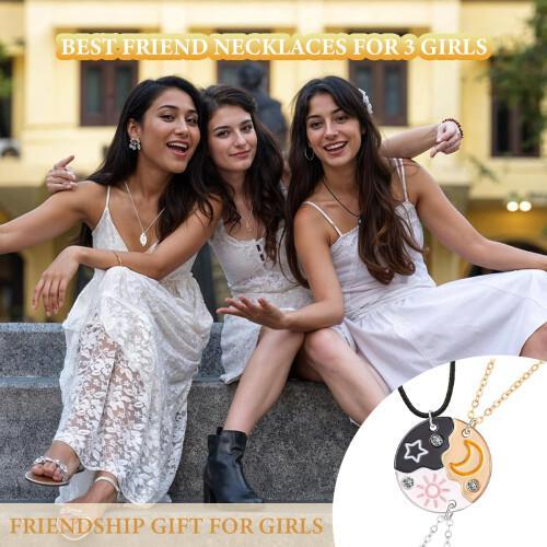Moon & Star Magnetic Necklace, 2026 New Set of 3 Sun, Puzzle Design BFF Jewelry for Best Friends & Sisters, Ideal Friendship Gift with Rhinestone Detail, Perfecy for Birthday, Anniversary