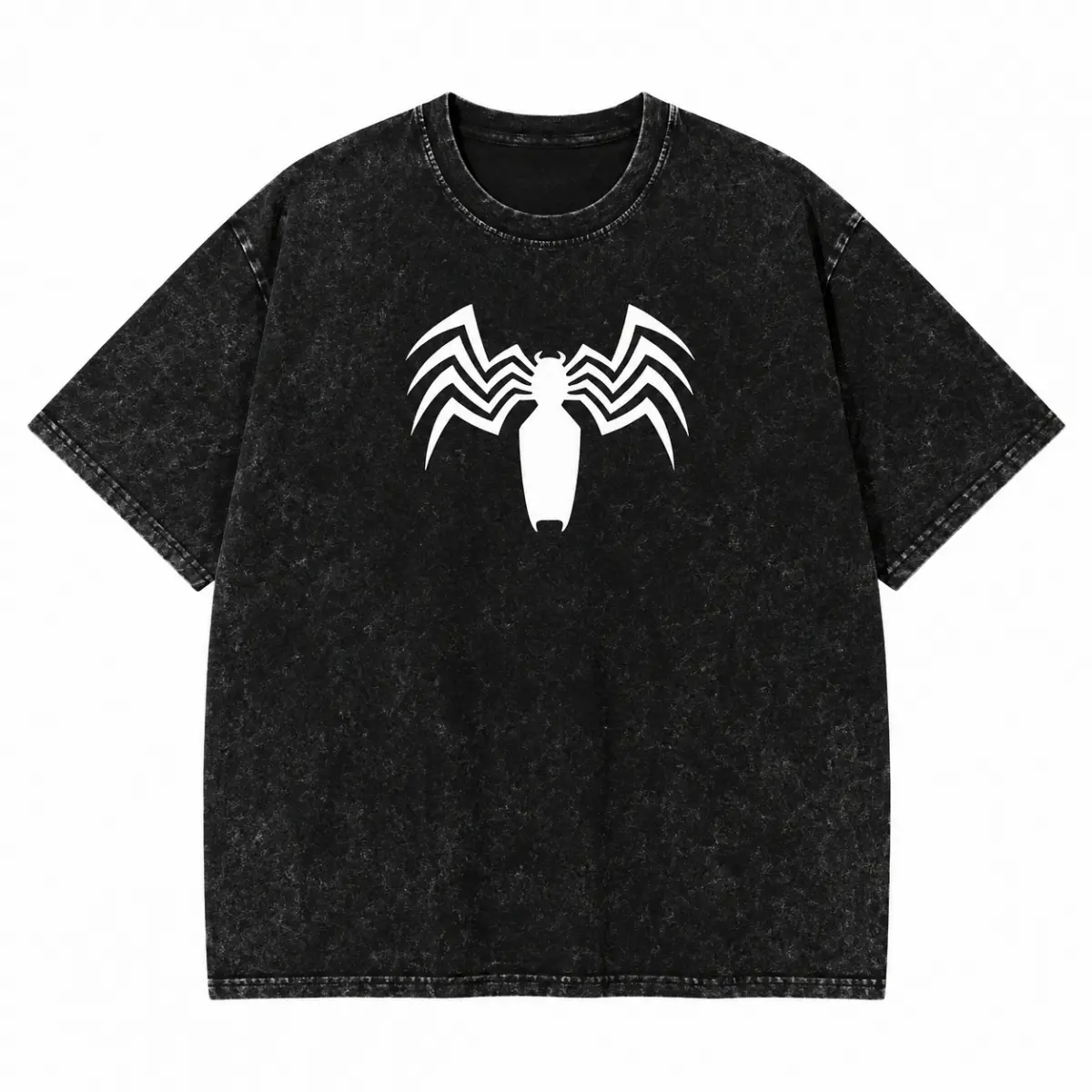 100% pure cotton washed T-shirt with dark style Spider print, oversized lightweight acid-washed T-shirt, TV show pattern top, cotton gift T-shirt, suitable for comic lovers and movie enthusiasts, unisex