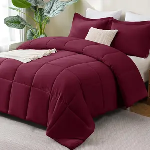 Cozy Comforter Set - 270GSM Burgundy Bedding Sets for All, 3 Pieces Box Stitched Bed Set with 1 Down Alternative Comforter and 2 Pillow Shams, Soft, Lightweight, Breathable