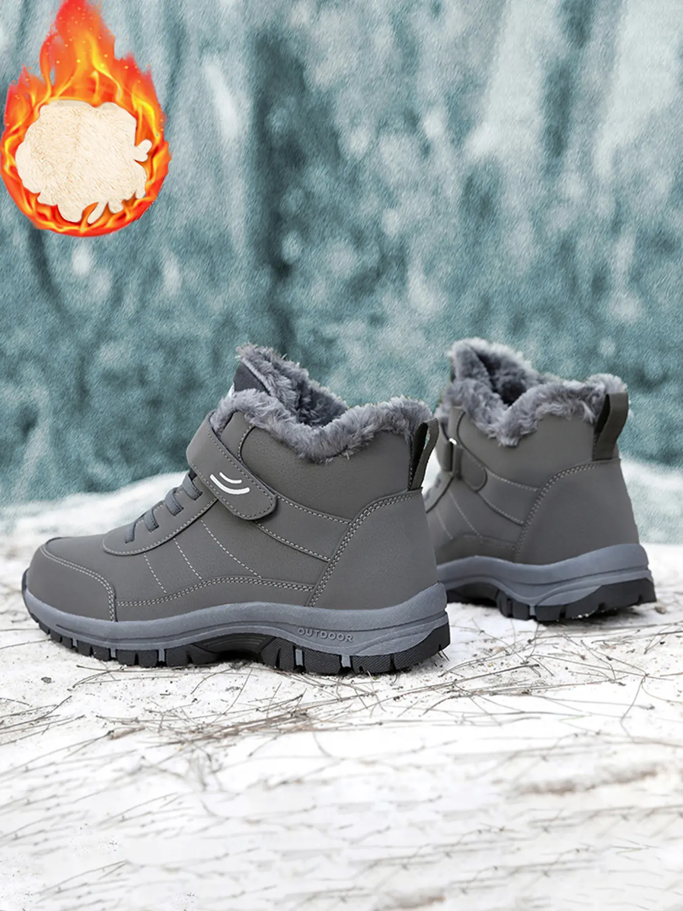New Couple Fleece High Top Snow Boots, Workwear Style Velcro Laces, Thick Fur Warmth, Durable Anti-Slip Sole, Fall Winter Outdoor, Fuzzy Boots