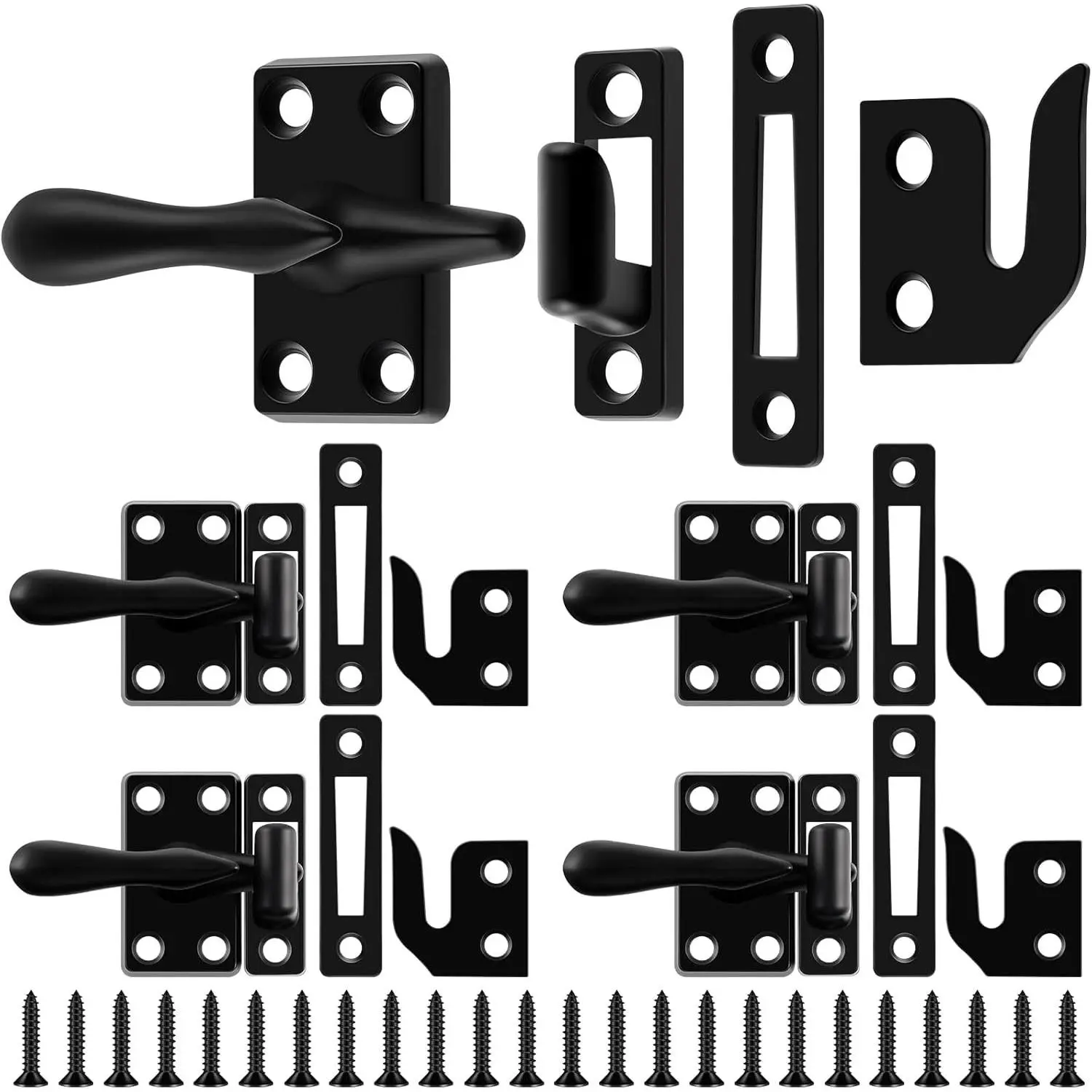 Hicarer 4-Pack Matte Black 1-7/8 in Zinc Alloy Casement Sash Lock Latches, Home Window Replacement Hardware, Window Latch