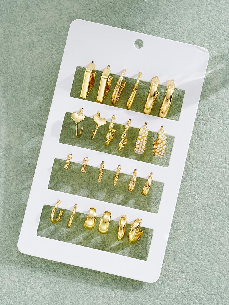 Simple Geometric Design Hoop Earrings, 6/12 Pairs Fashionable Earrings for Women & Girls for Party, Daily Clothing Decor, Trendy All-match & Exquisite Jewelry for Birthday Gift