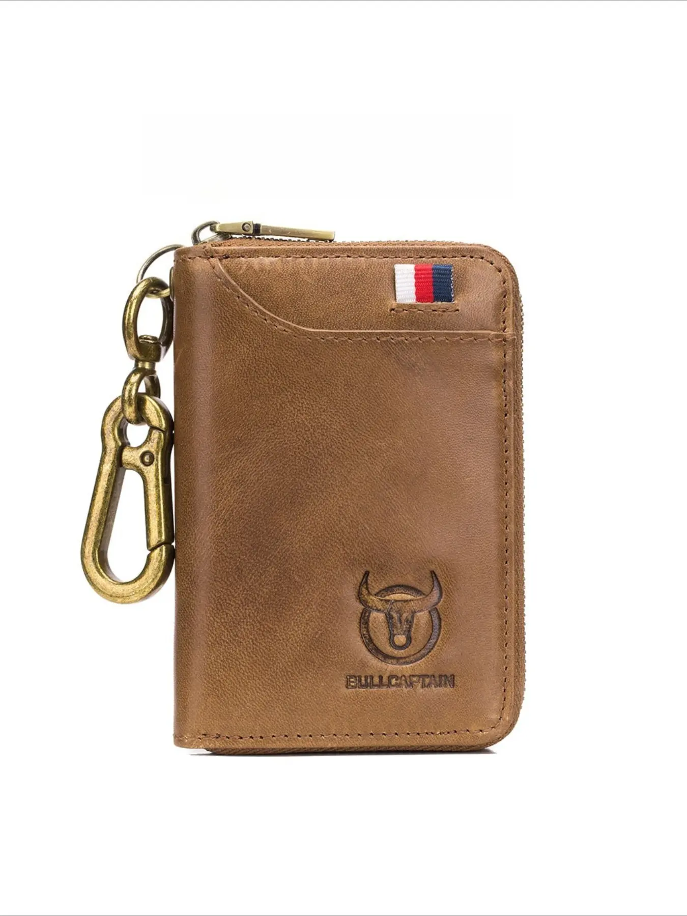 Bullcaptain Vintage Genuine Leather RFID Blocking Key Card Case, Men's Zipper Coin Multi-Slot Key Wallet, All Seasons Tool Bag, Genuine Leather Wallets