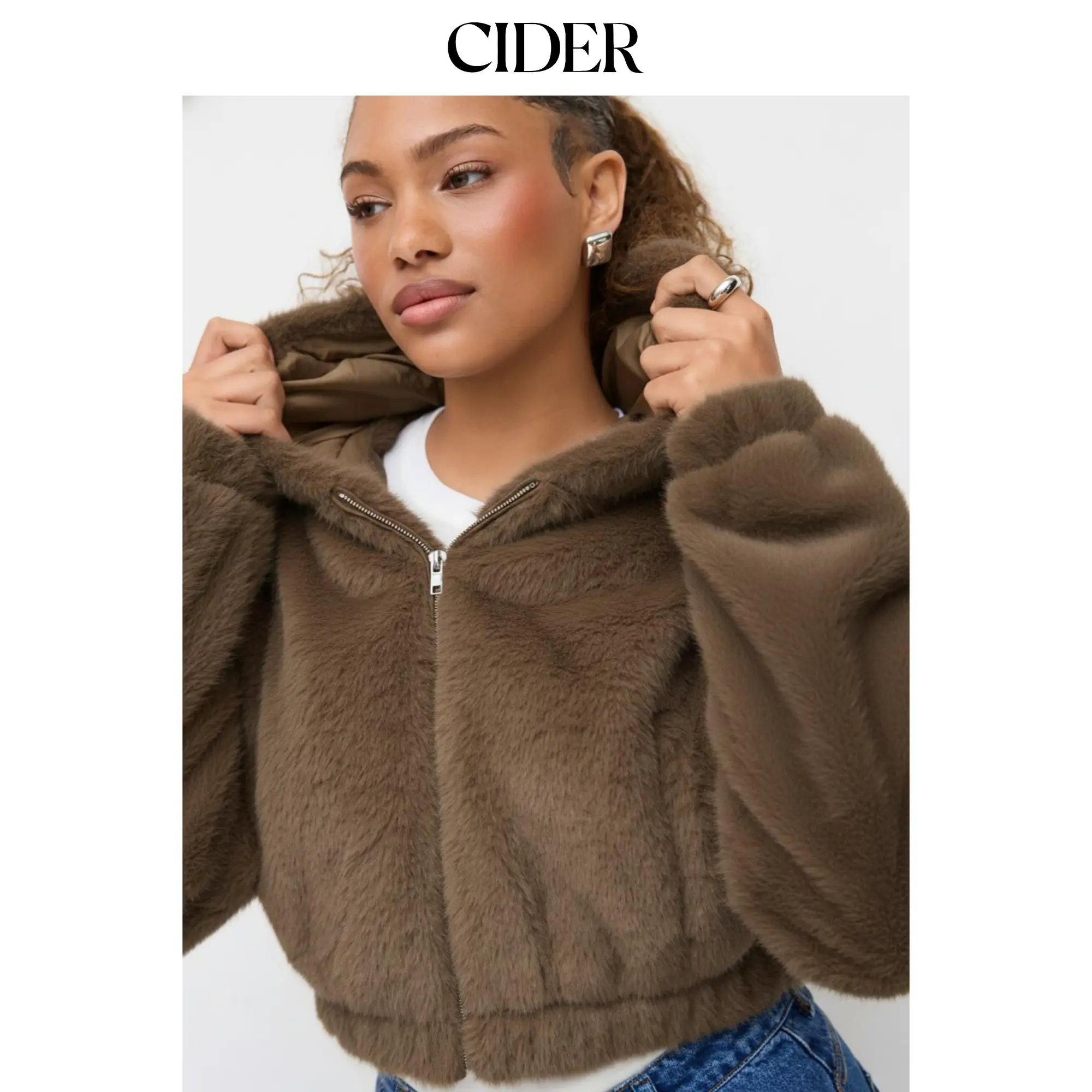 Cider Faux Shearling Hooded Cropped Jacket SummerFinds