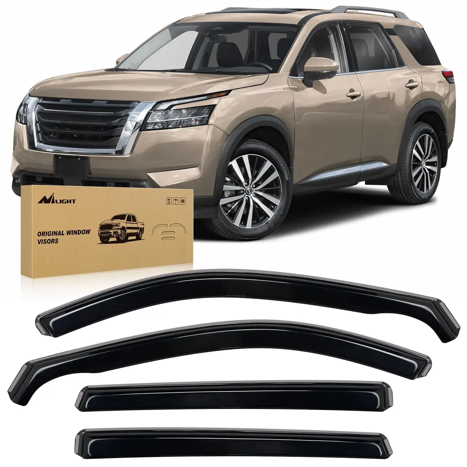 Nilight Acrylic Aerodynamic Window Visors for Pathfinder 2022-2025 (Not Fit Rock Creek), All-Weather Anti-Fog Rain Guards, 4-Piece Side Window Deflectors