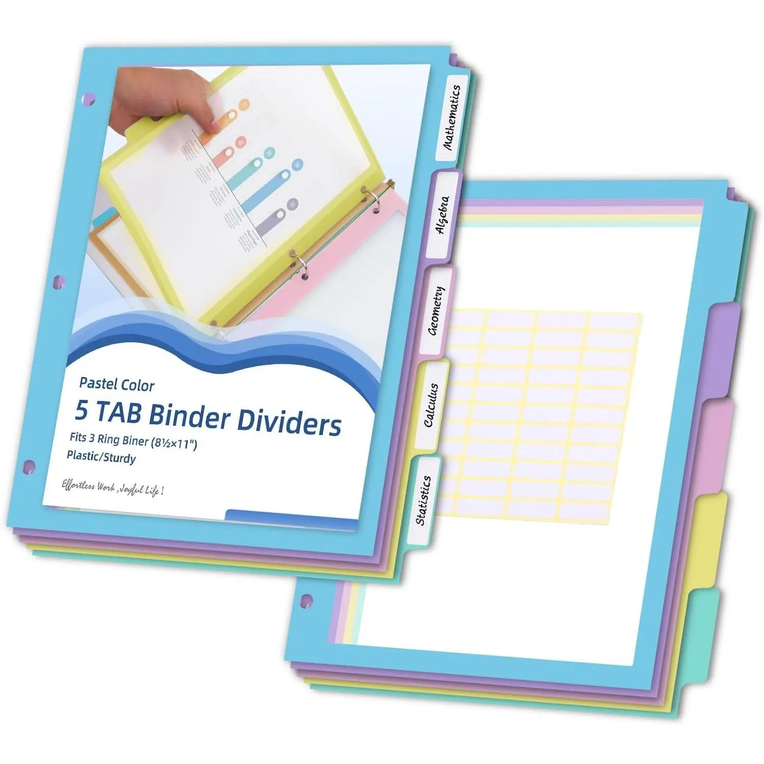 Binder Dividers,5 Tab Dividers Clear Plastic Subject dividers with Tab,for 3 Ring Binder,Customizable Labels, Multicolor, Durable & -Resistant