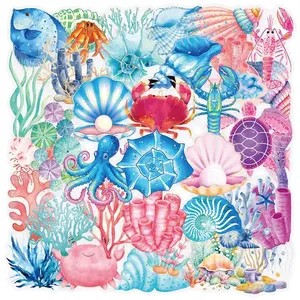 50Pcs Transparent Psychedelic Ocean Coral & Shell Stickers - Waterproof DIY Decorative Decals