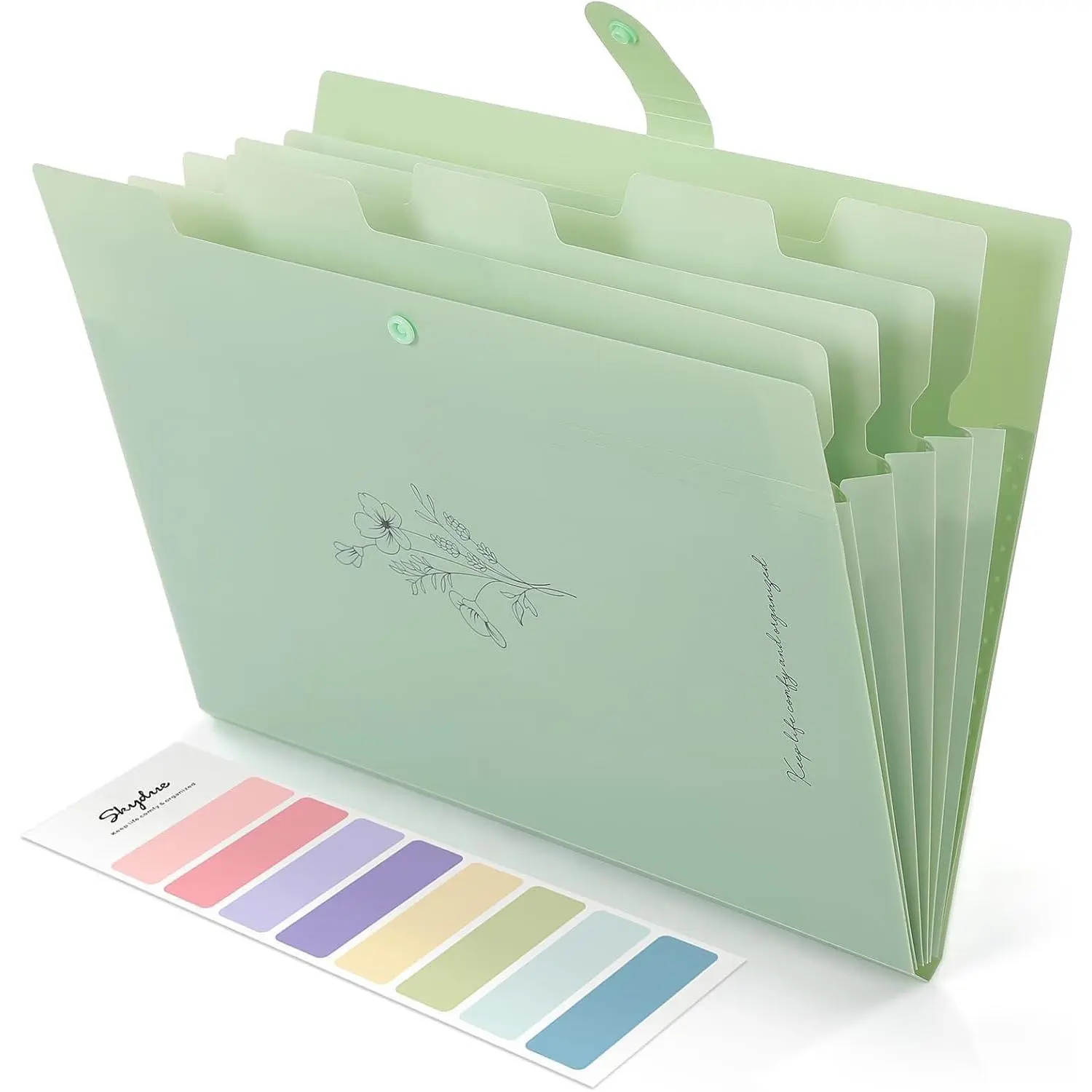 Expanding File Folder with 5 Pockets, Aesthetic Accordion File Organizer, Portable Document Paper Bill Receipt Organizer, School Office Supplies, Letter/A4 Size, (1, Pea Green)