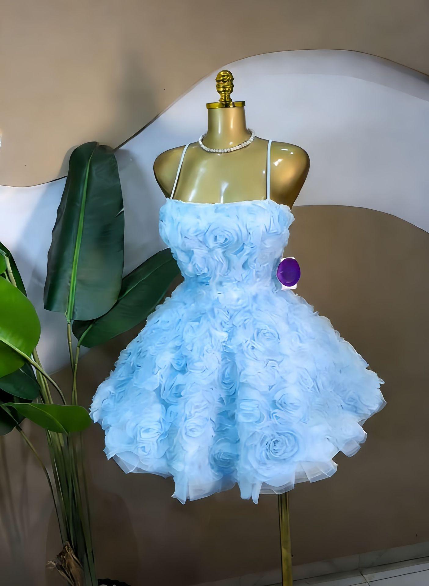 2026 Women's Sweet Strapless Rose Flower Bubble Short Dress Sleeveless Tube Top Waist-Cinching Dress